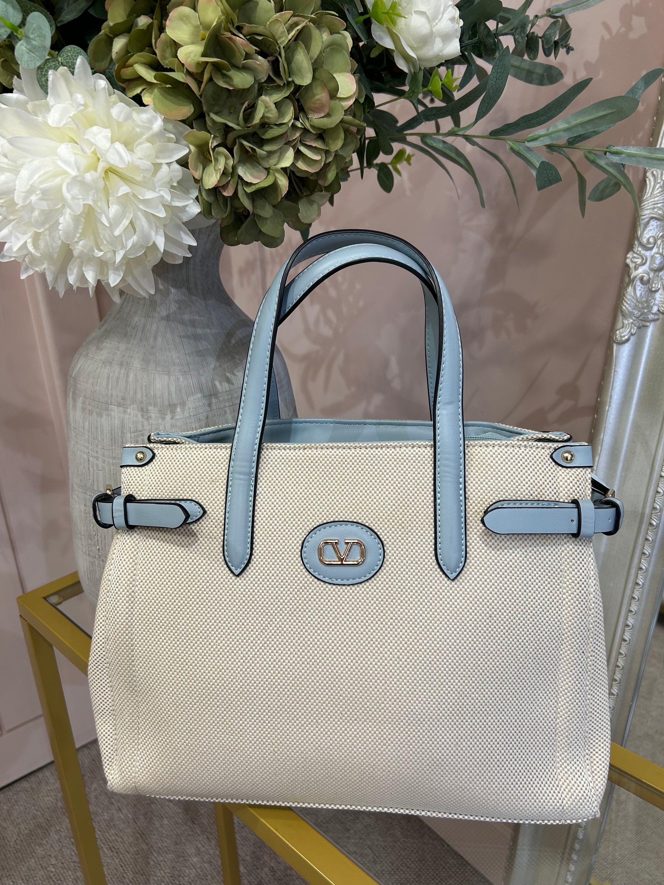 Blue With Cream Pattern Bag - Blue/Cream - Wardrobe By Simone