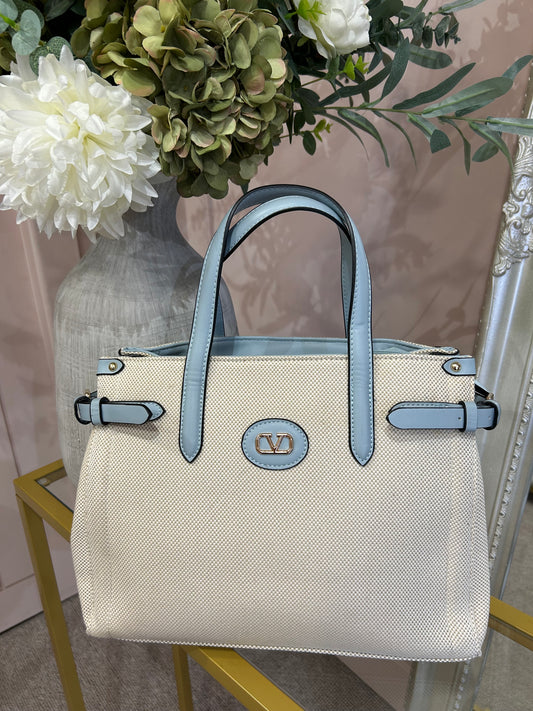 Blue With Cream Pattern Bag - Blue/Cream - Wardrobe By Simone