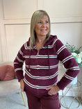 Load image into Gallery viewer, Hoody Striped Zip Cardigan- Burgundy/Cream
