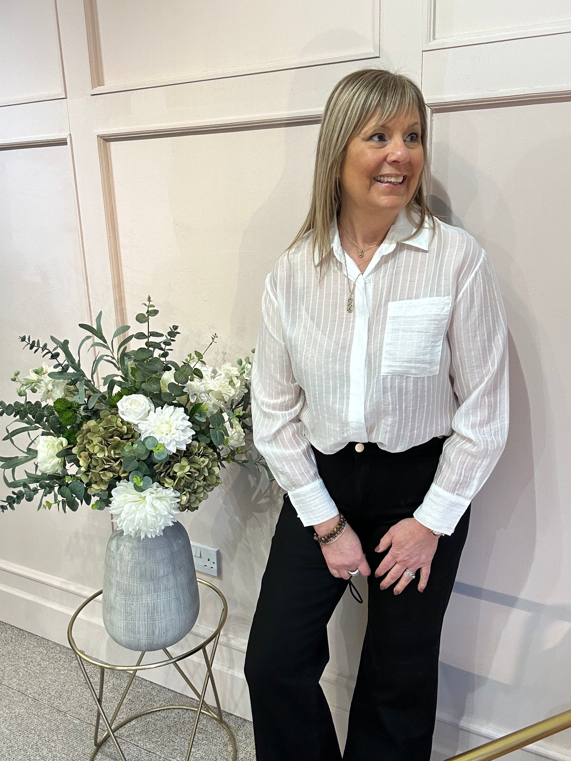 Cream & White Striped Shirt - Cream