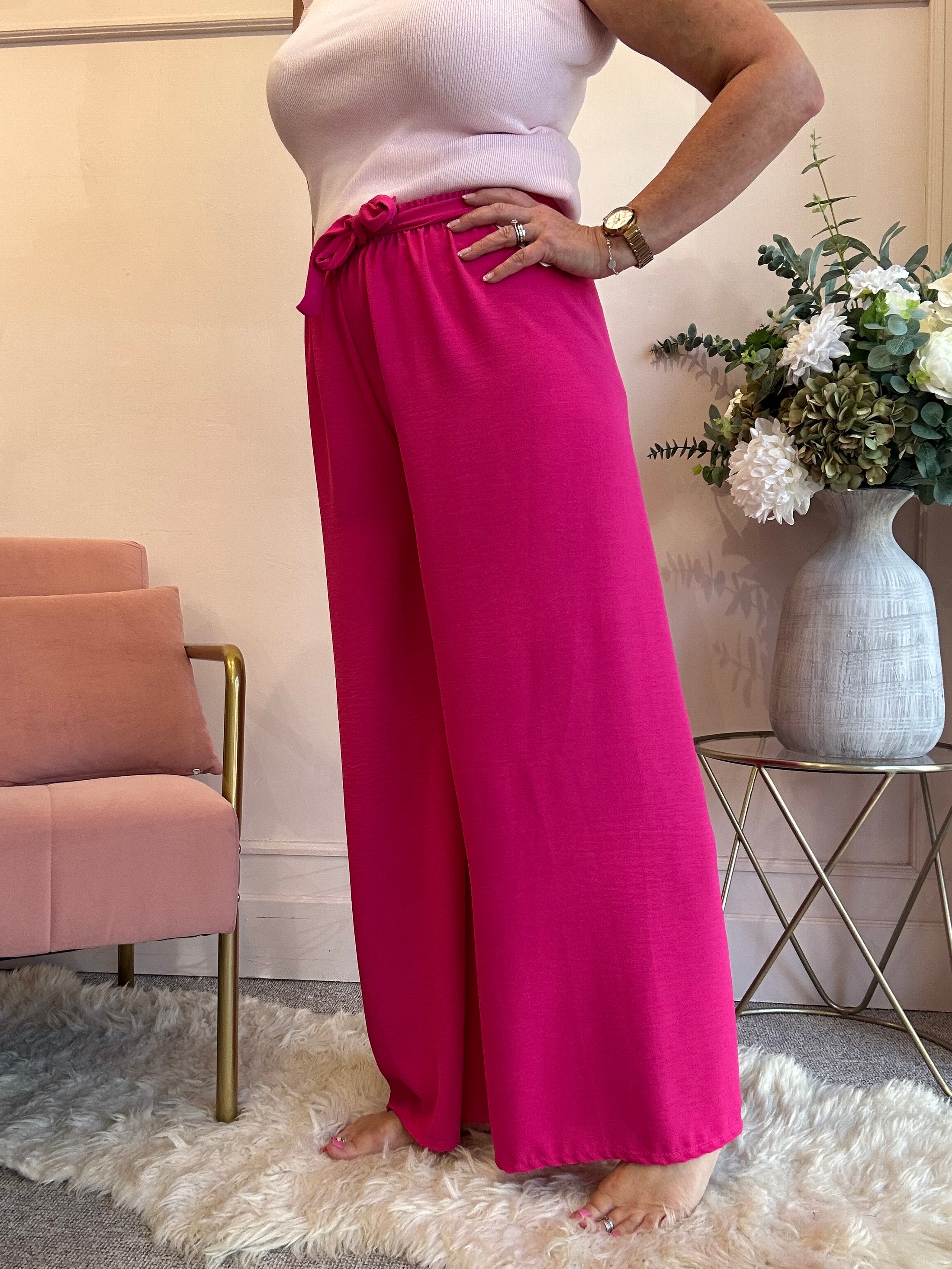 Tie Belt Wide Pant - Cerise Pink - Wardrobe By Simone