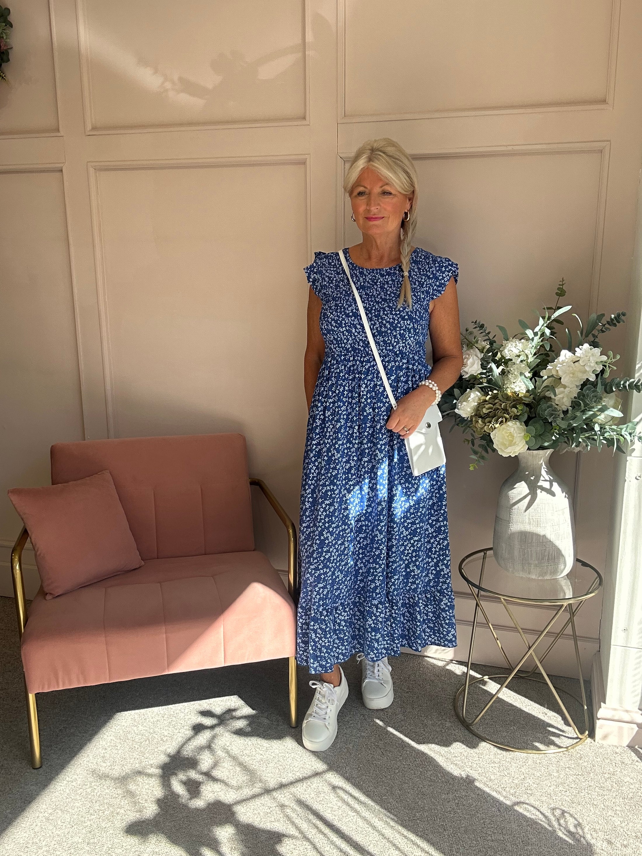 Ditsy Dress - Electric Blue/White - Wardrobe By Simone
