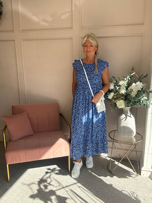 Ditsy Dress - Electric Blue/White - Wardrobe By Simone