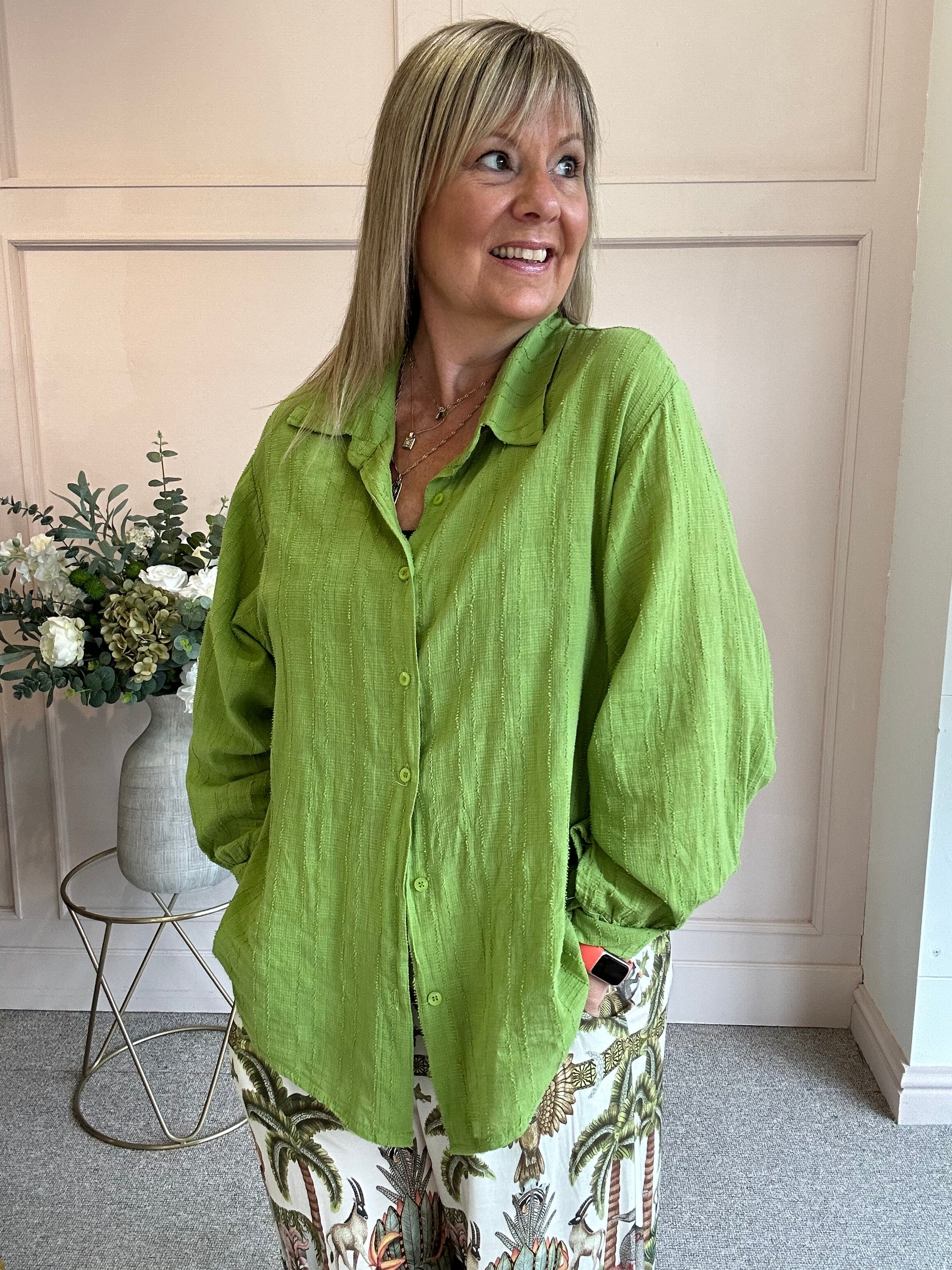 Textured Cotton Shirt - Olive Green