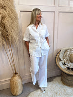 Linen & Cotton Wide Leg Pant - White