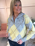 Load image into Gallery viewer, Diamond Pattern Zip Jumper - Grey/Lemon
