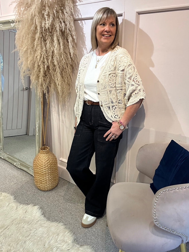 Batwing Crochet  Cardigan - Cream Beige - Wardrobe By Simone