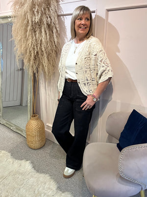 Batwing Crochet  Cardigan - Cream Beige - Wardrobe By Simone