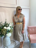 Load image into Gallery viewer, Flower Detail Belted Midi Dress - Latte
