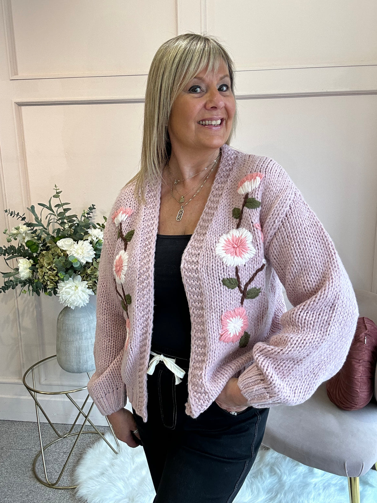 Pretty Flowers Cardigan - Dusky Pink