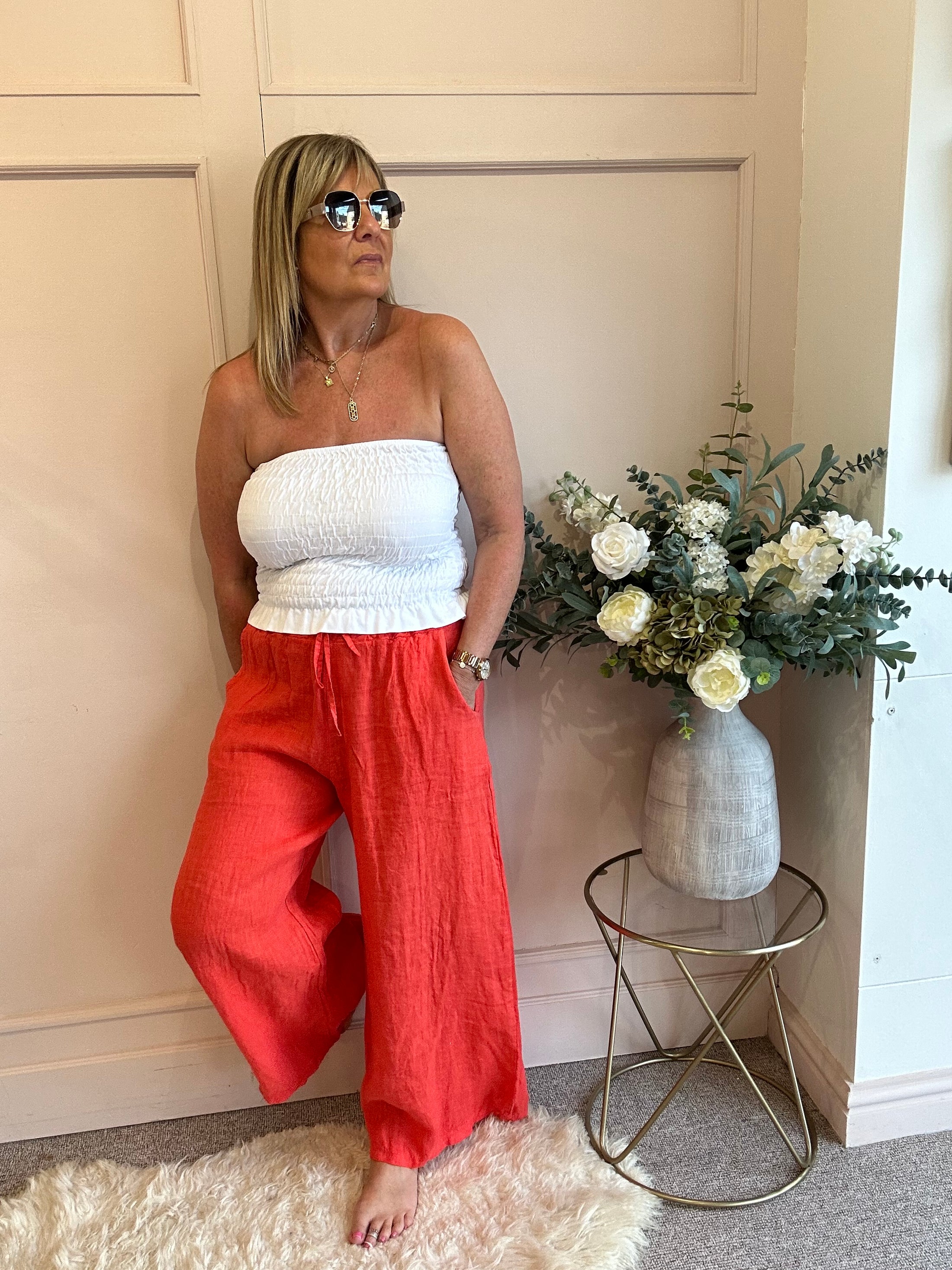 Linen Wide Pant - Orange - Wardrobe By Simone