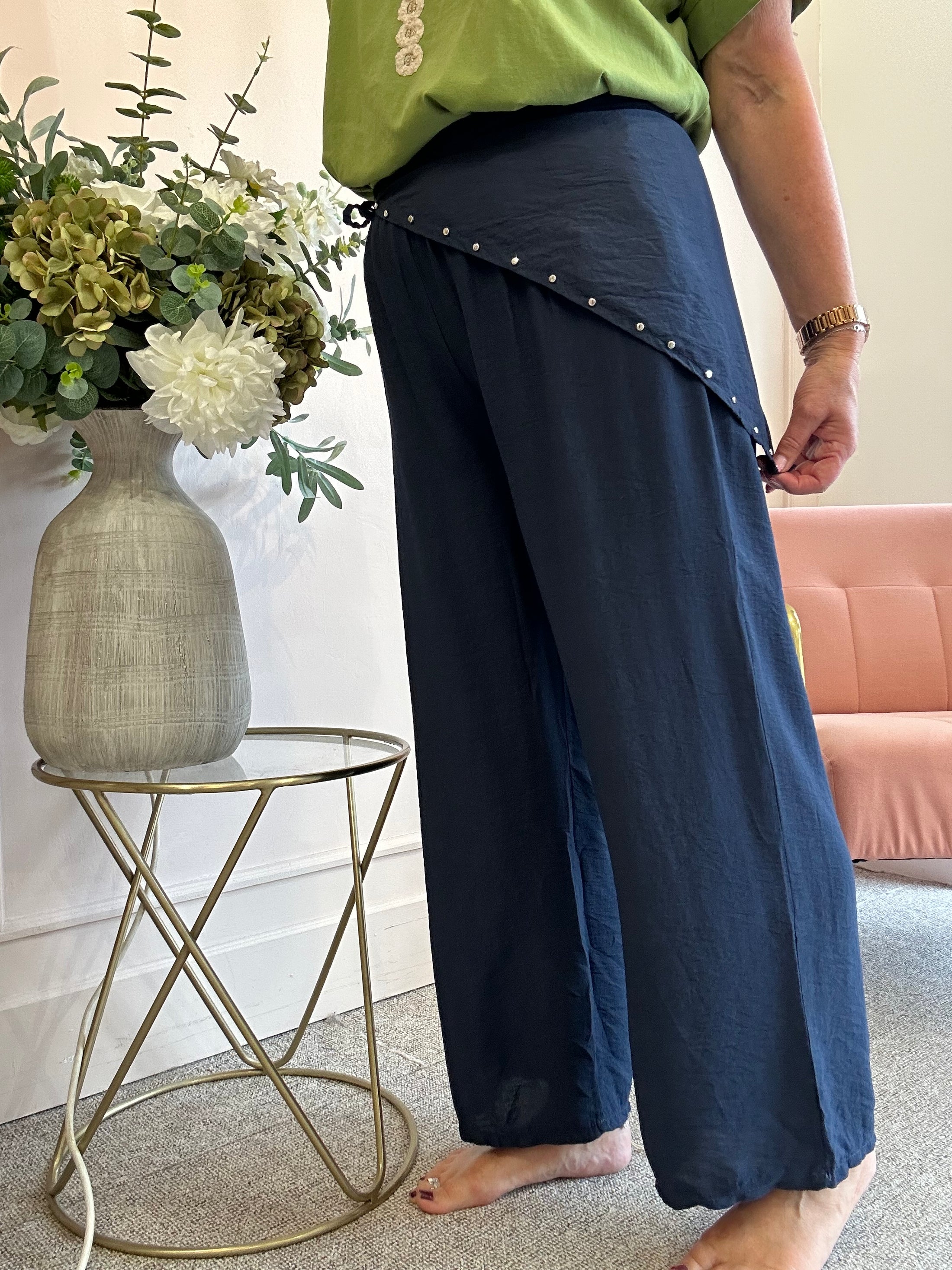 Scarf Tie Wide Pant - Navy