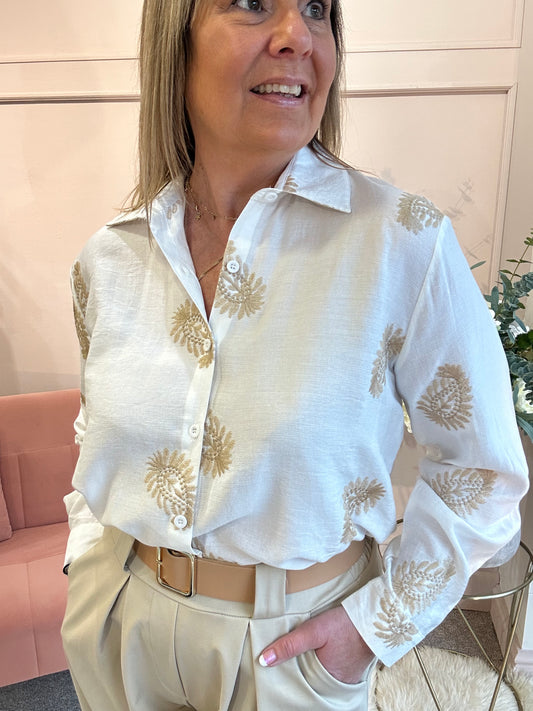 Beige Paisley Detail Shirt - White - Wardrobe By Simone