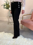 Load image into Gallery viewer, Wide Leg gold Button Jeans - Black
