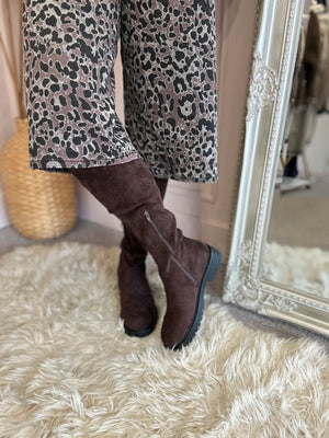 Knee High Pull On Boot - Brown