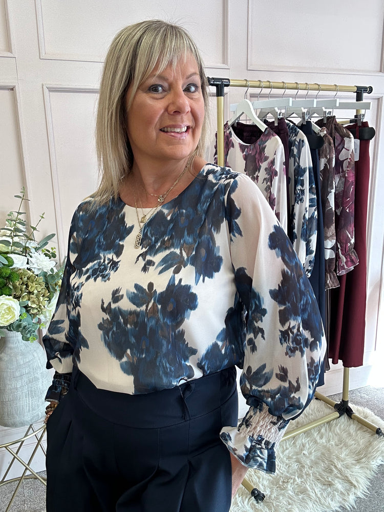 Floral Bloom Top - Indigo/Cream