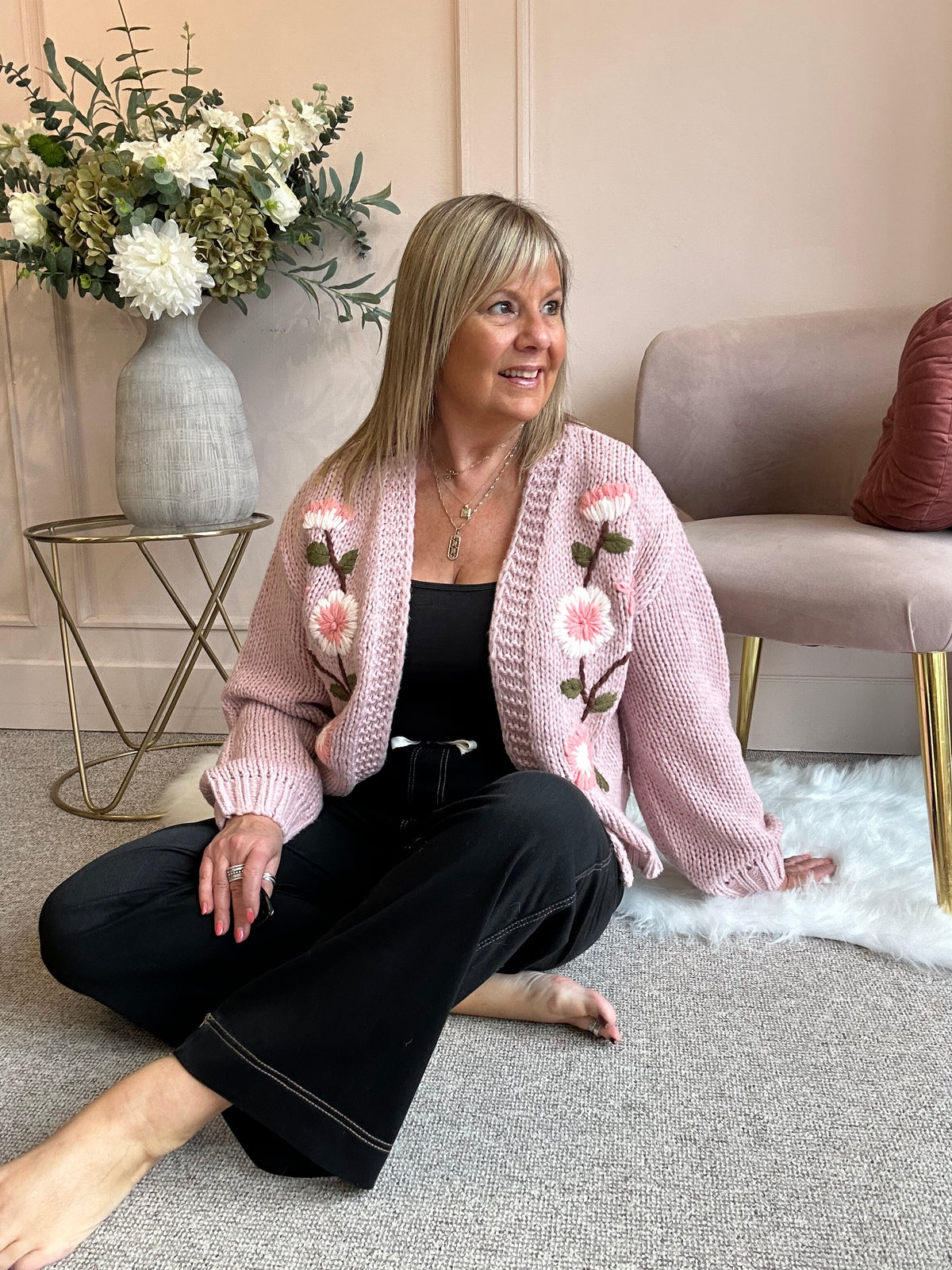 Pretty Flowers Cardigan - Dusky Pink