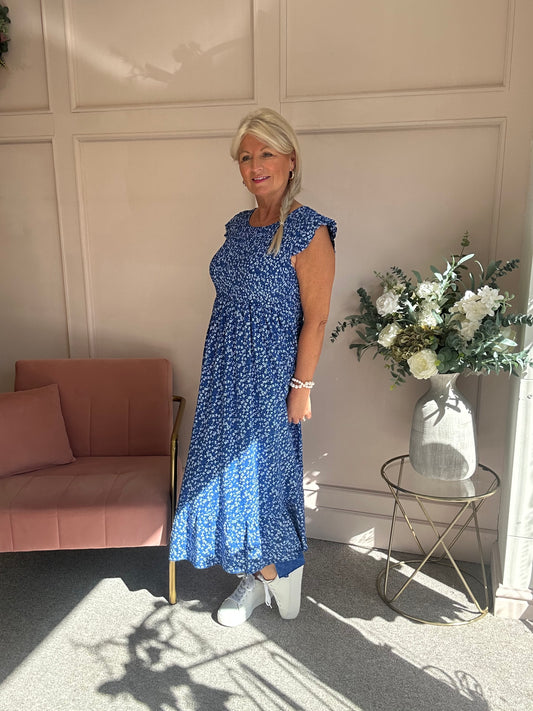 Ditsy Dress - Electric Blue/White - Wardrobe By Simone