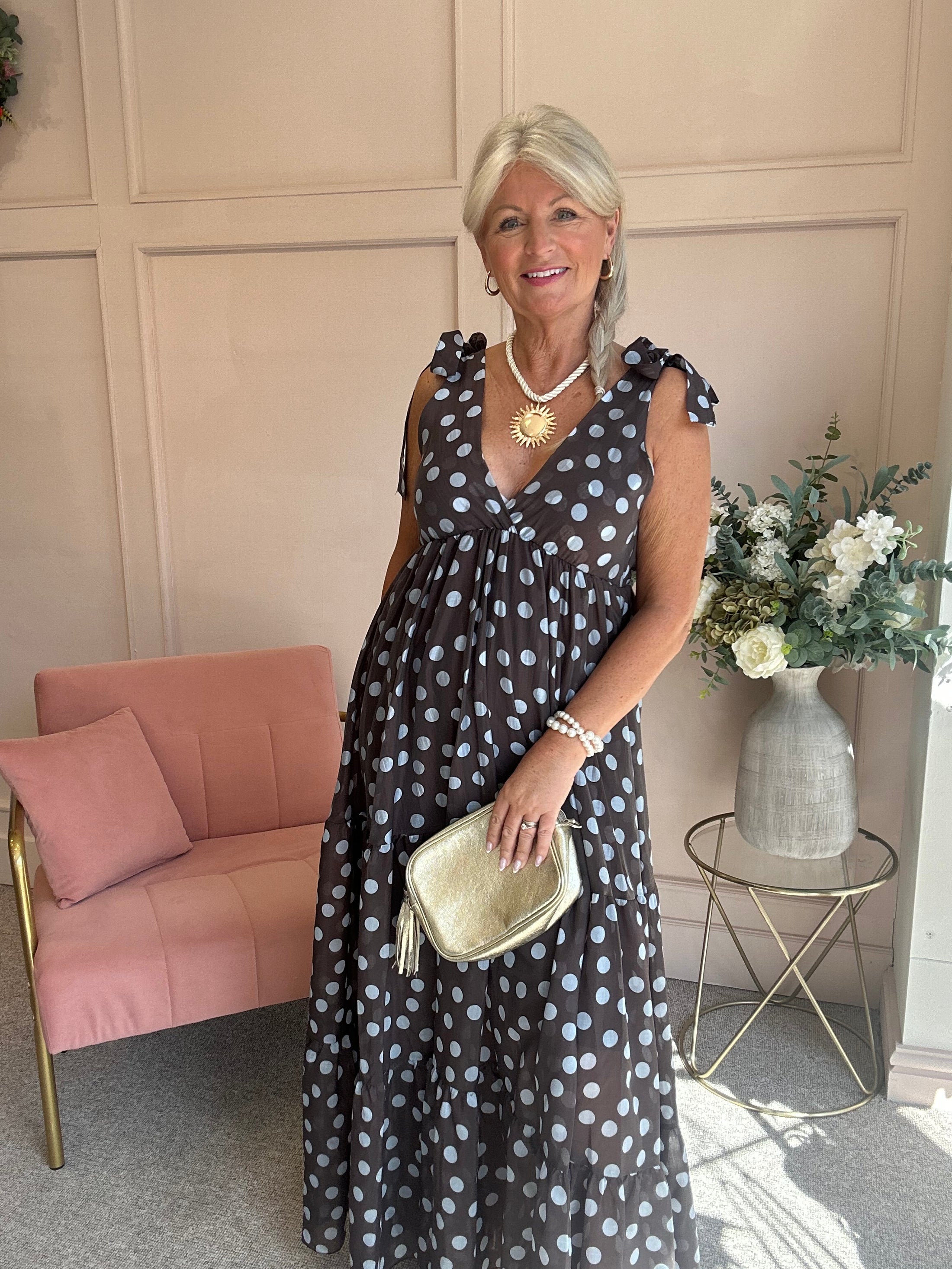 Spotty Dotty Dress - Brown/Soft Blue - Wardrobe By Simone