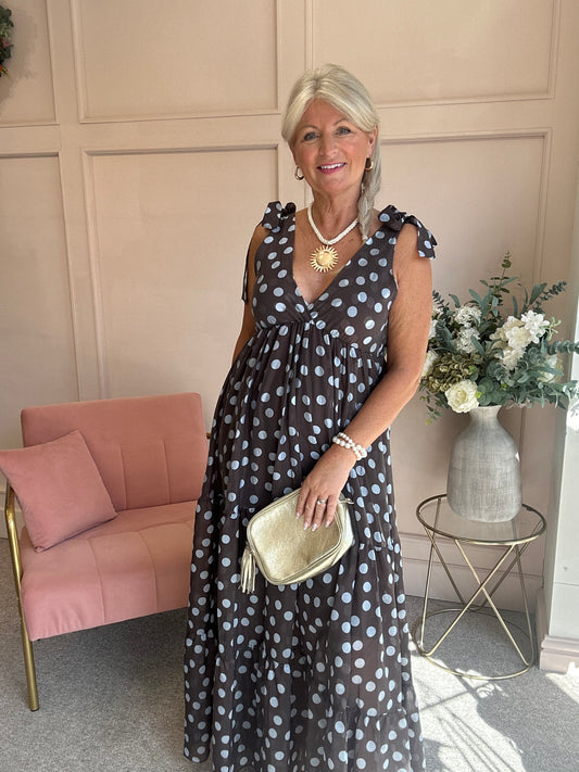 Spotty Dotty Dress - Brown/Soft Blue - Wardrobe By Simone