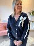 Load image into Gallery viewer, Lace Bow Detail Cardigan - Navy/White
