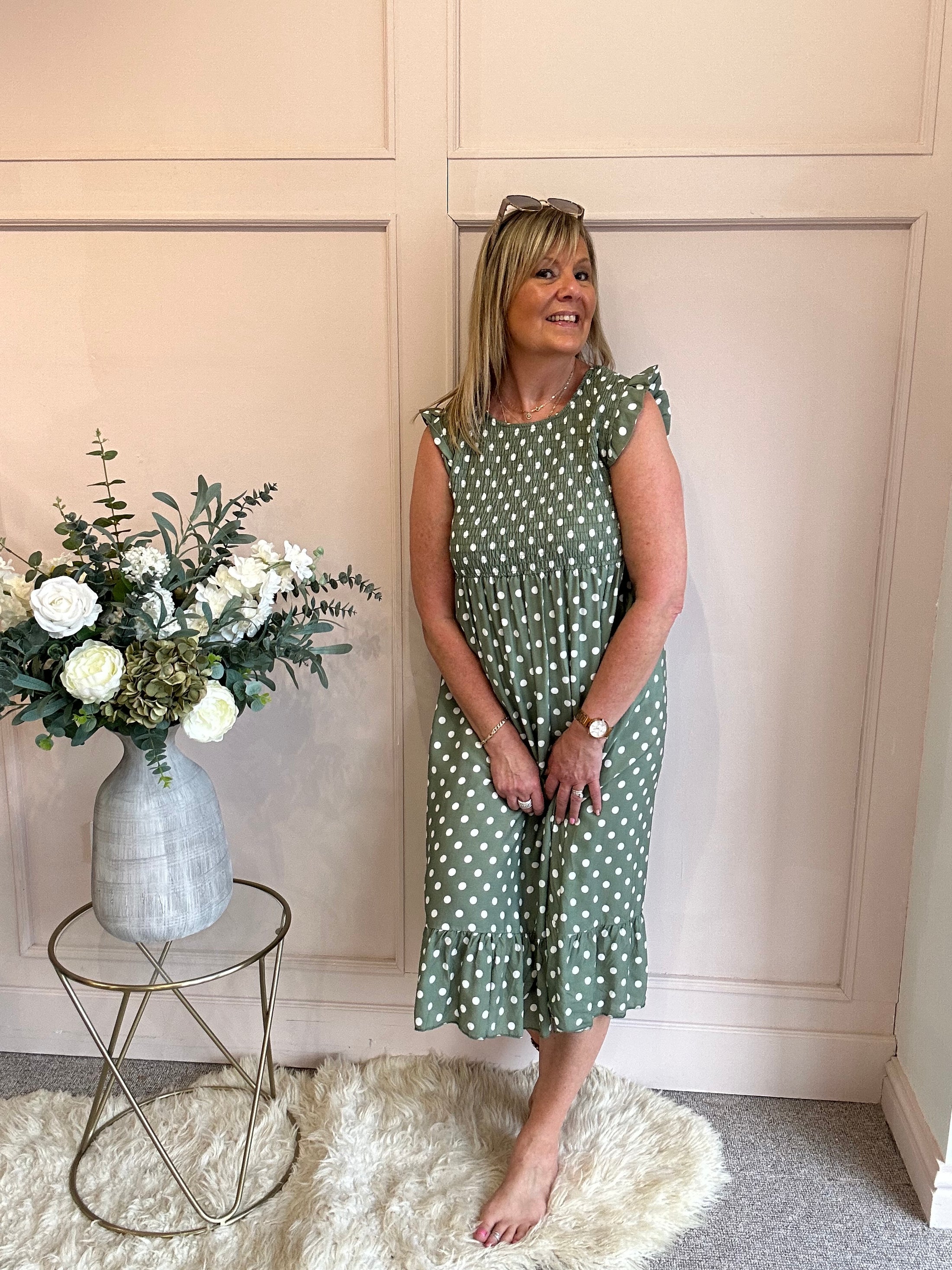 A Spotty Dotty Dress - Green/Cream