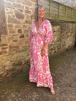 Flower Leaf Mix Maxi Dress - Pink/White