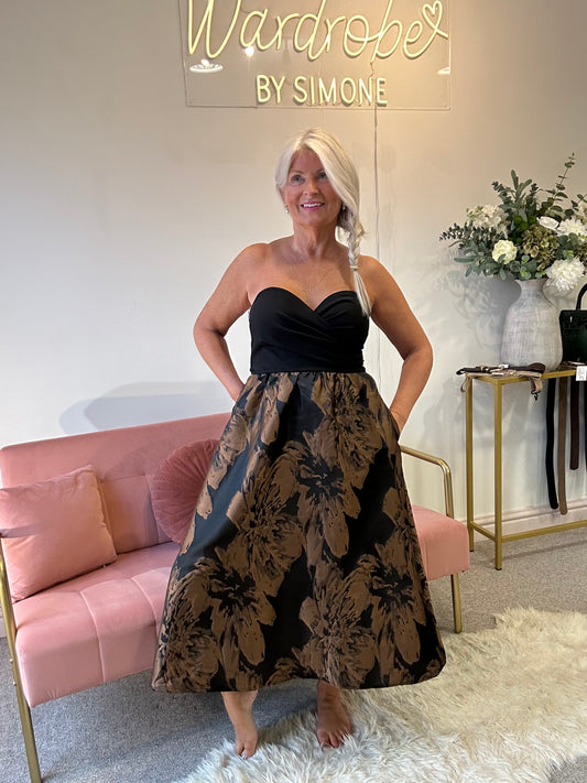 Brown Floral Bandeau Dress - Brown/Cream