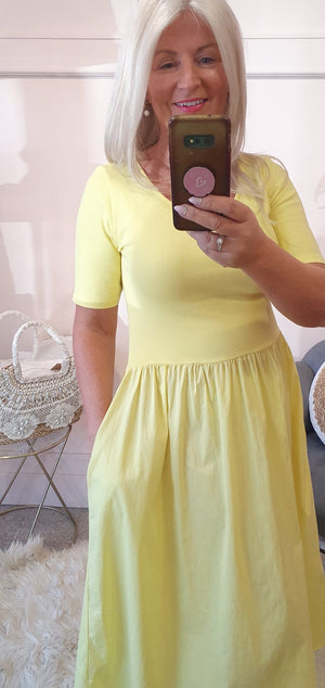 Capped Sleeve Dress - Sunshine Yellow - Wardrobe By Simone