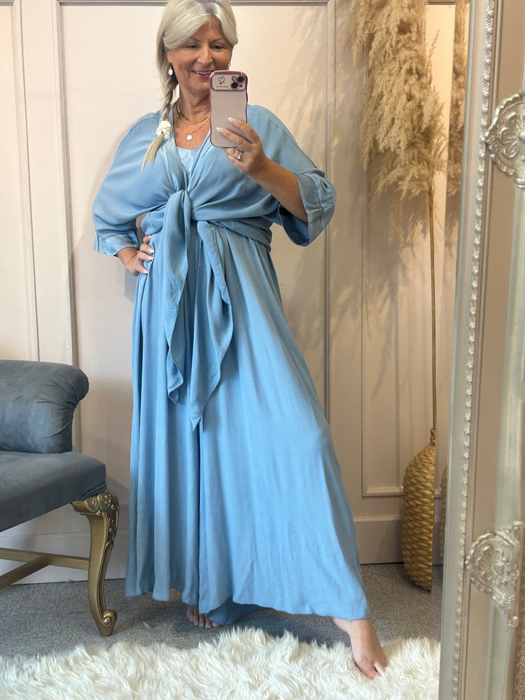 Floaty Jacket & Strapy Jumpsuit - Pale Blue