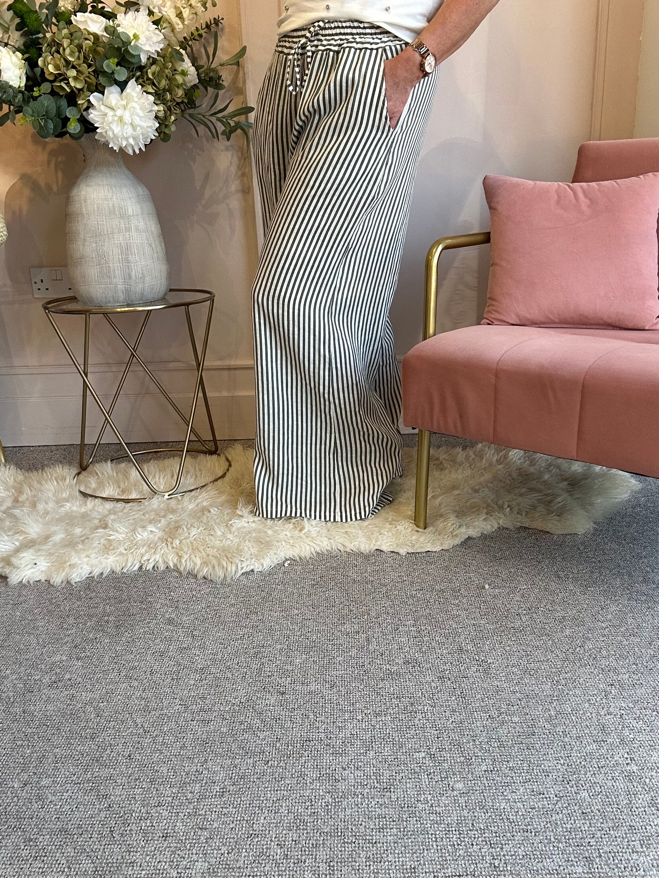 Dare To Stand Out Striped Pant - Khaki/Cream - Wardrobe By Simone