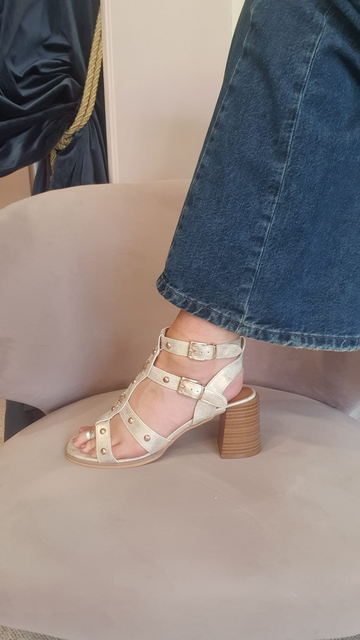 Gold Stud & Star Strap Sandal - Pale Gold - Wardrobe By Simone