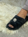 Load image into Gallery viewer, Gem Embellished Quilt Slipper -Raven
