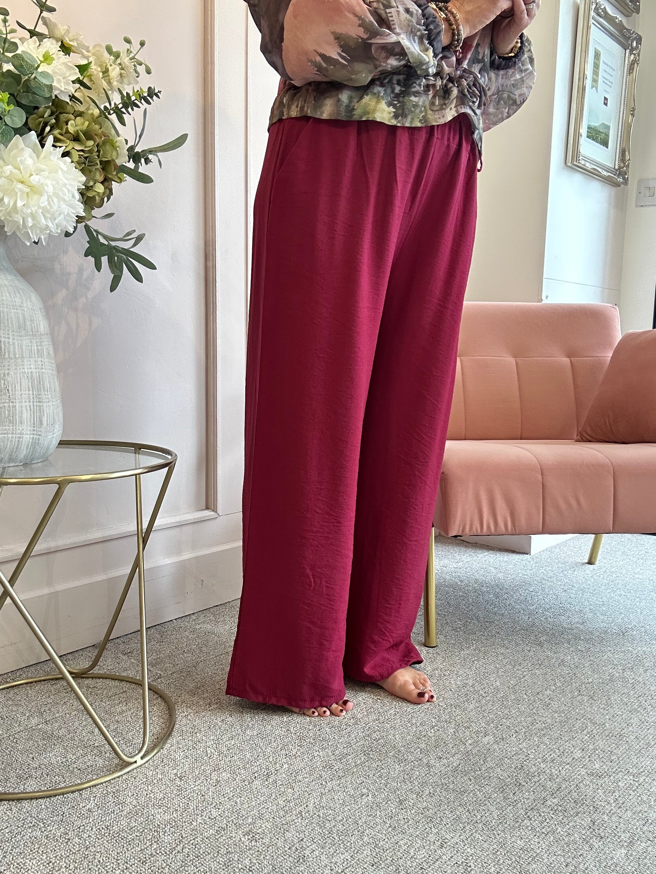 Belted Wide Pant - Burgundy