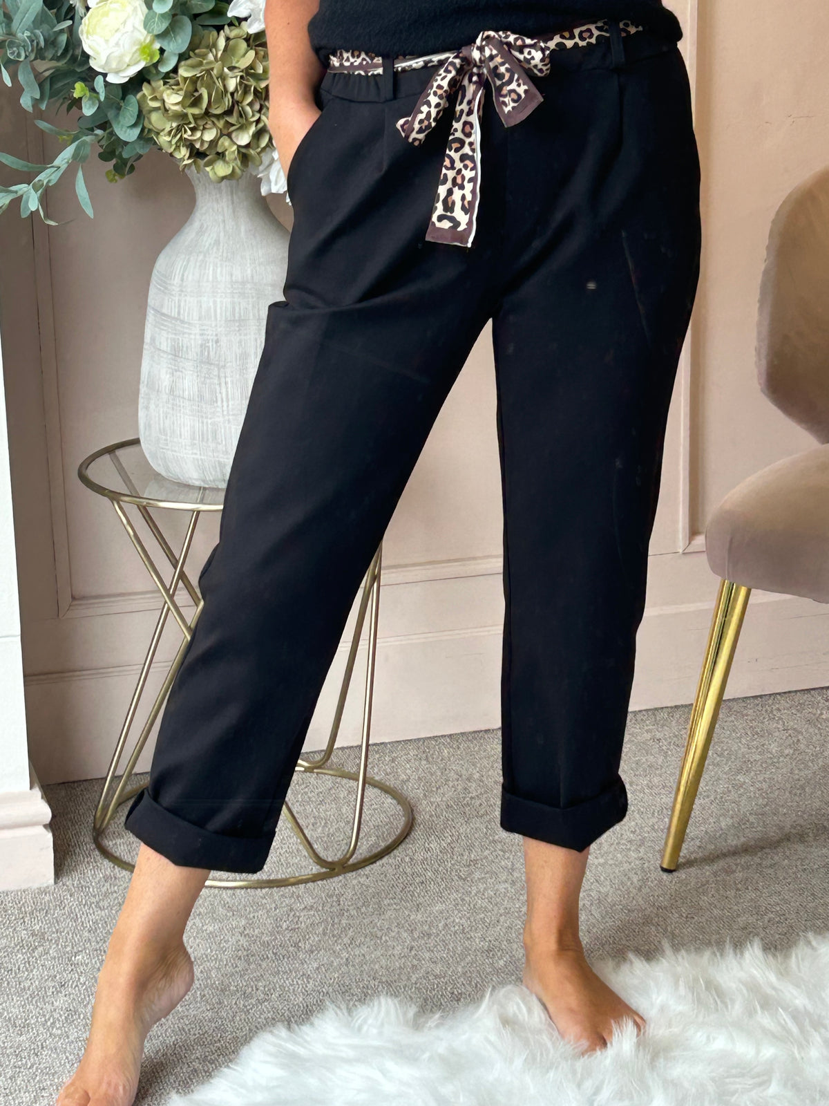 Leopard Tie Pant - Black