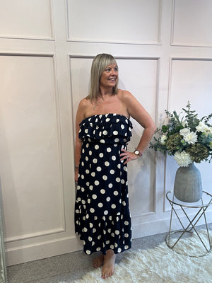 Polka Dress Bardot - Navy/Cream