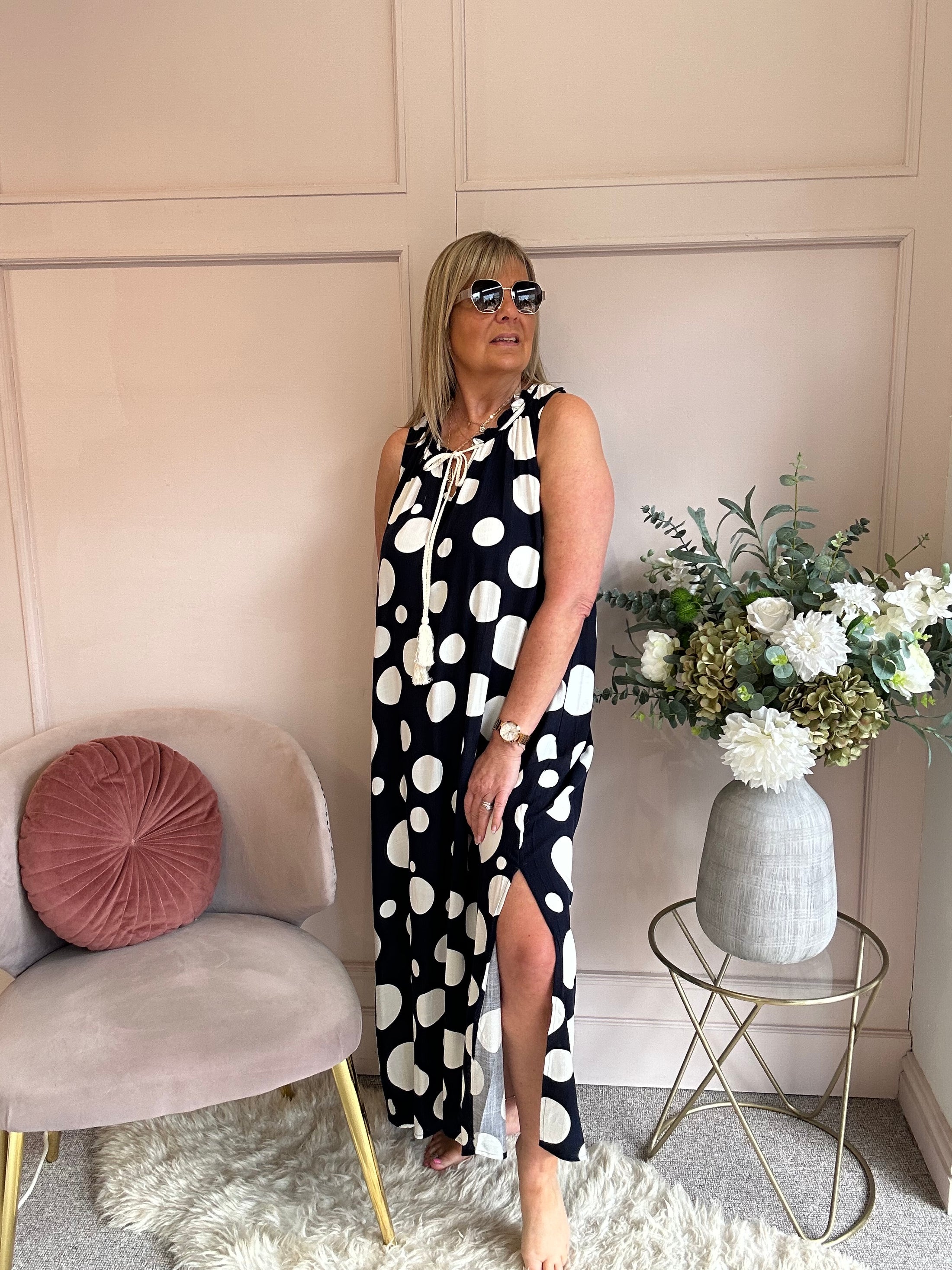 Maxi Bold Spot Dress - Navy/White - Wardrobe By Simone