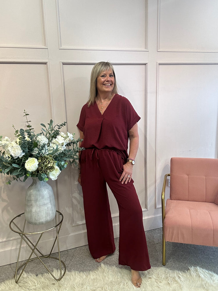 V Neck Top - Burgundy
