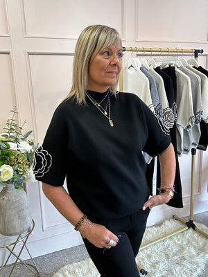 Crochet Rose Detail Jumper - Black