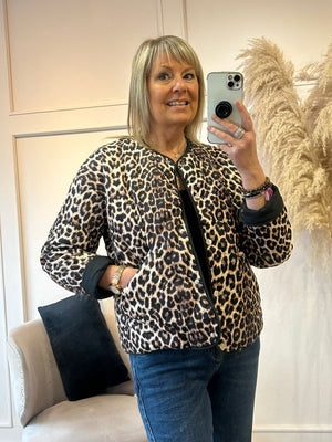 Buttoned Padded Jacket  - Darker Leopard - Wardrobe By Simone