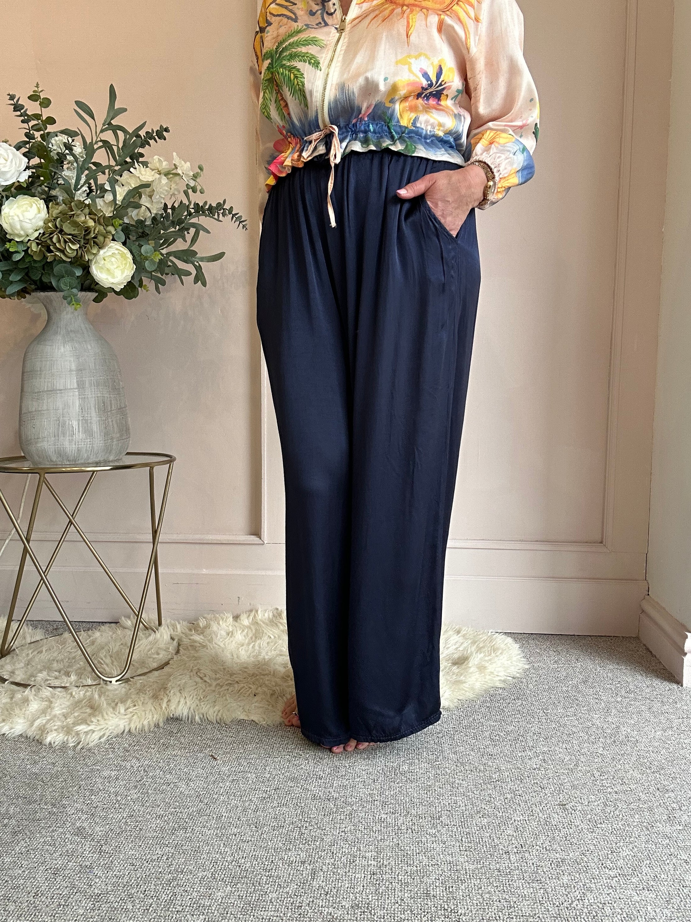 Satin Feel Wide Pant - Rich Navy