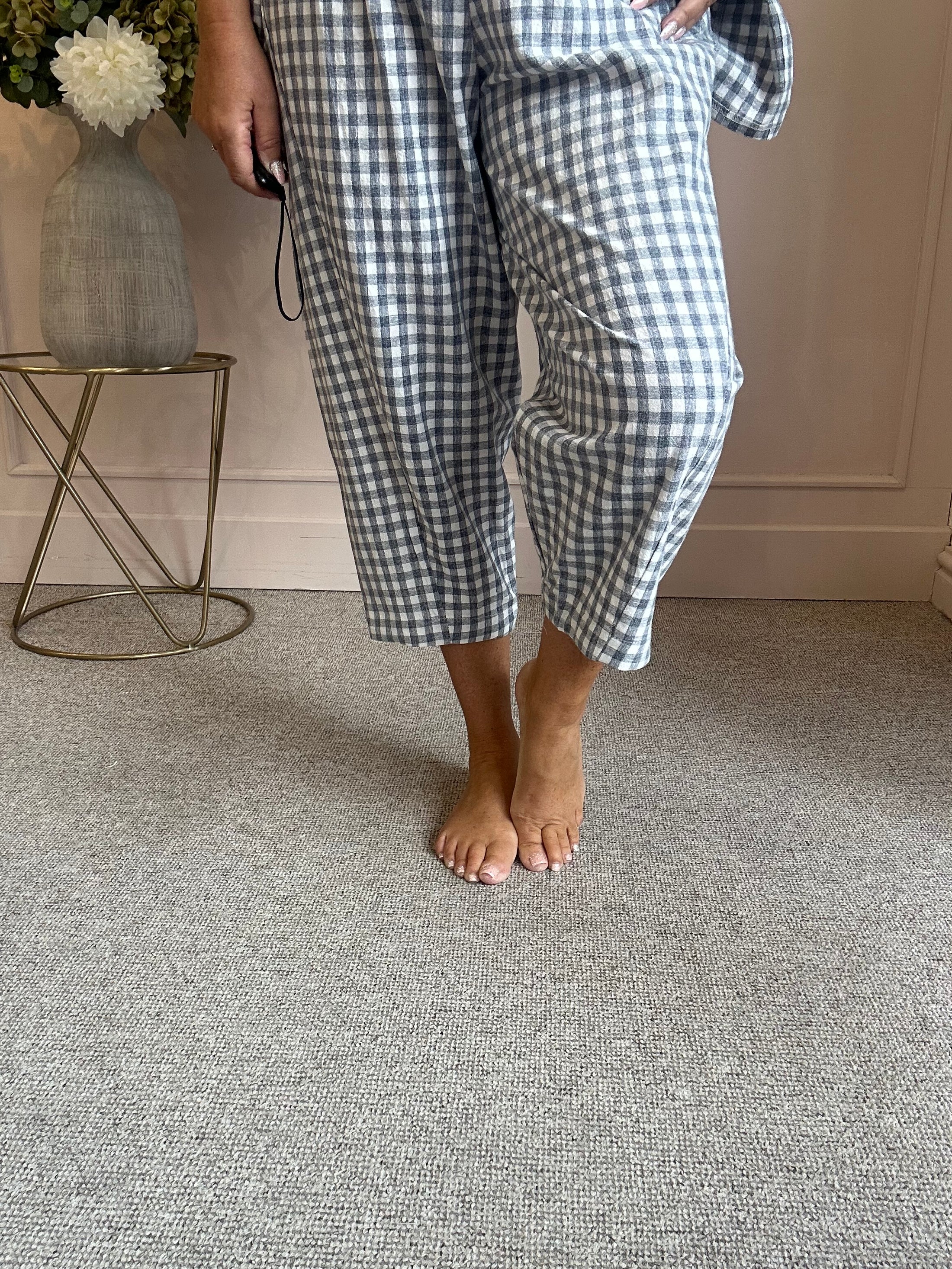Gingham Pants - Grey/Blue One Size
