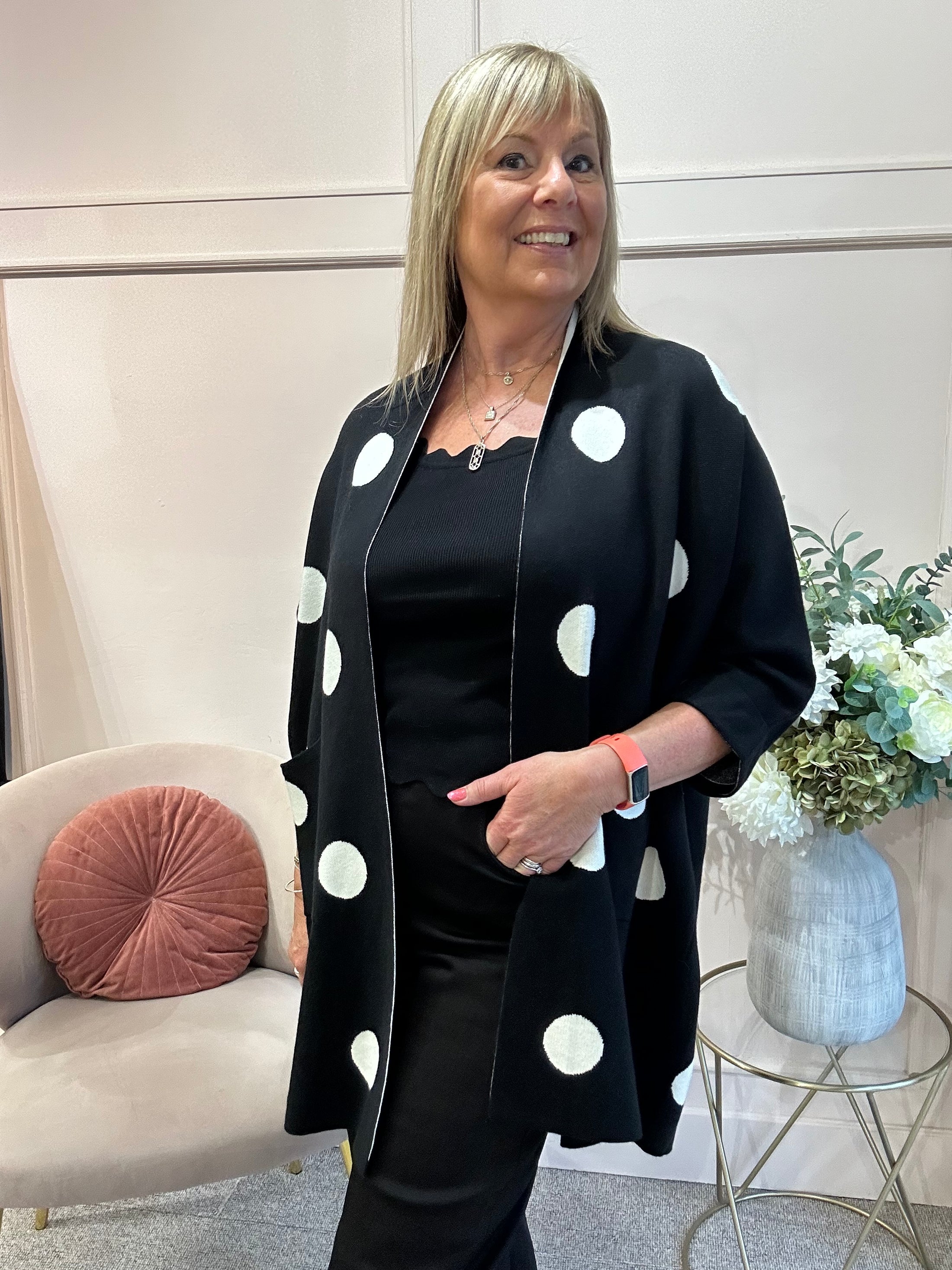 Oversized Spot Cardi Jacket - Black/Cream