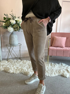 Ribbed Corduroy Look Jogger  - Mocha - Wardrobe By Simone