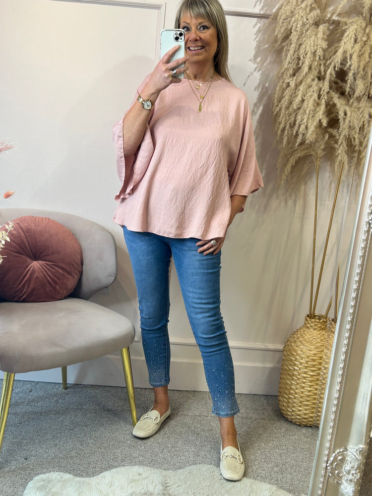 Loose Fitting Mid Sleeve Top - Dusty Pink - Wardrobe By Simone