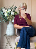 Load image into Gallery viewer, V Neck Short Sleeve Jumper - Burgundy
