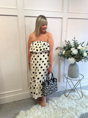 Polka Dress Bardot - Cream/Black