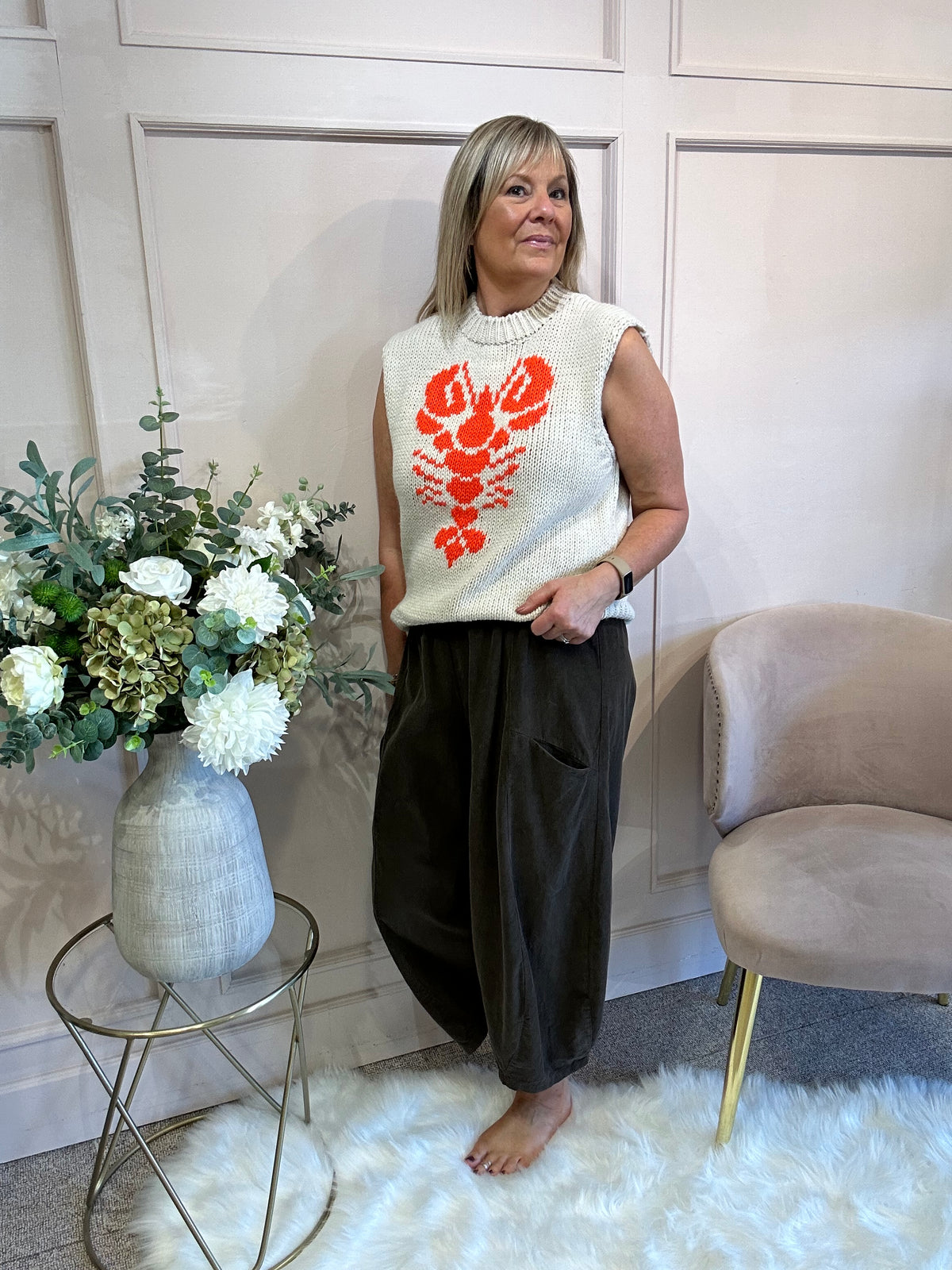 Lobster Tank Top - Cream/Orange - Wardrobe By Simone