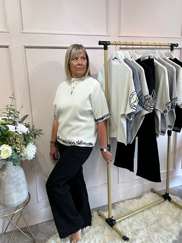 Embroidered Leaf Detail Jumper - Cream