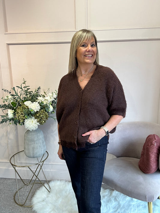 Lace Trim Cardigan - Chocolate Brown - Wardrobe By Simone